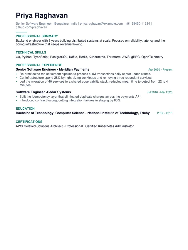 Modern Professional template - real PDF export